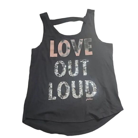 Justice Active Girls Love Out Loud Flip Sequined Athletic Tank - Size 8 - Picture 1 of 6
